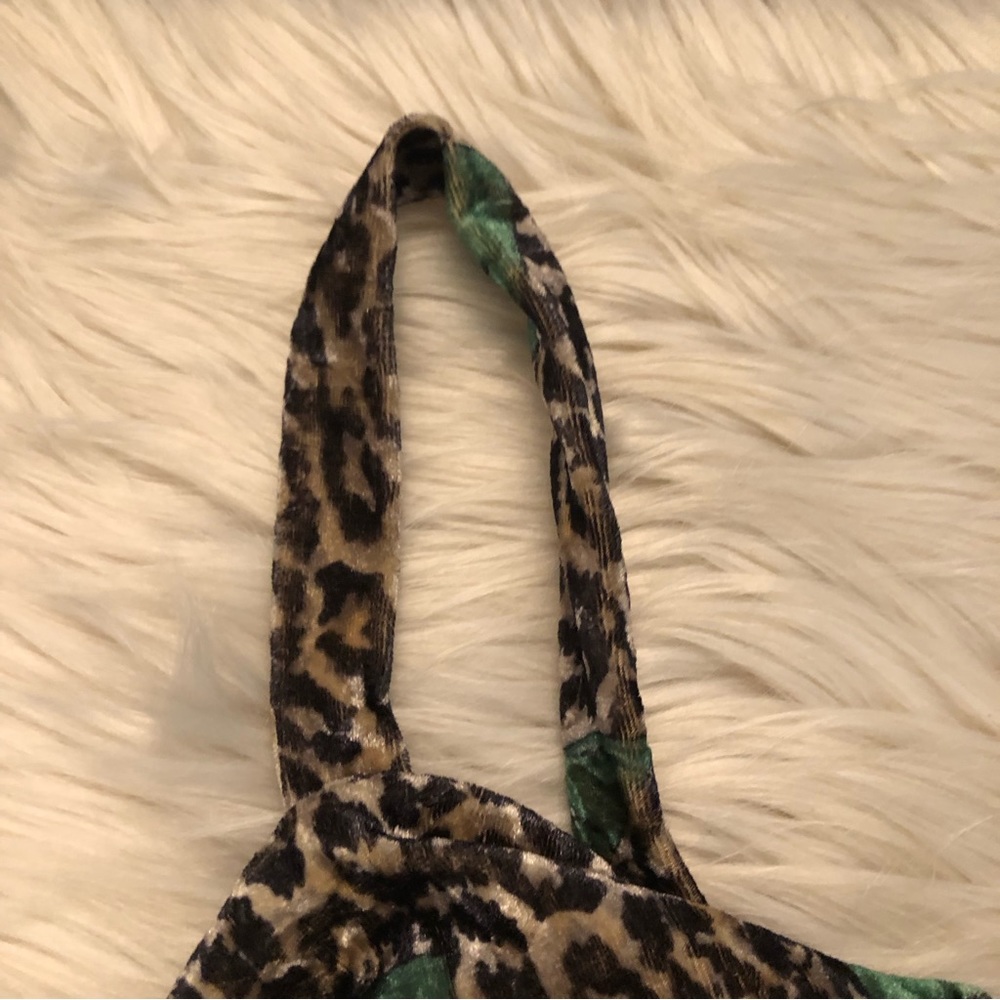 Tatyana Leopard Print Emerald Bow Velvet Bodycon Stretch Midi Dress size XS - Picture 6 of 11